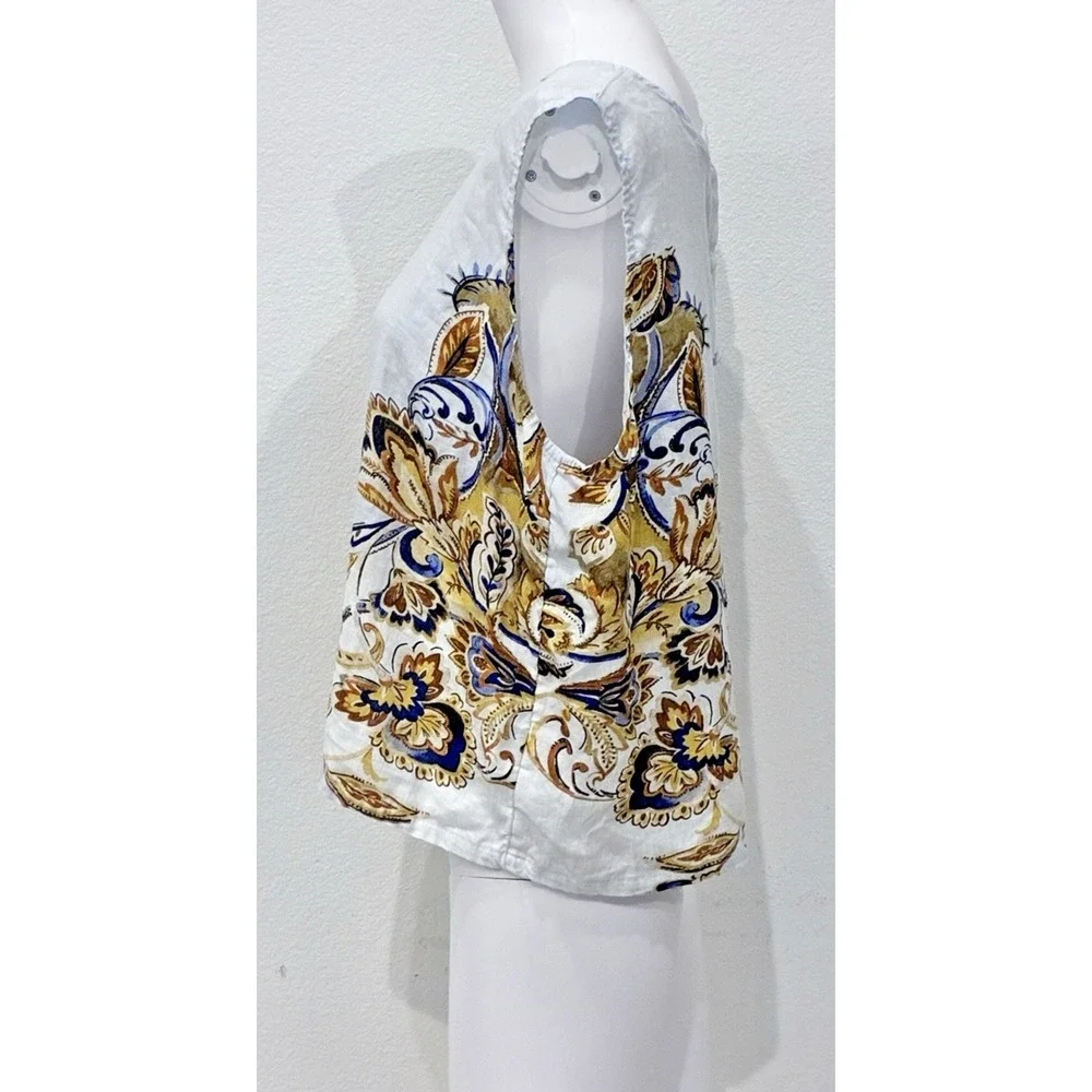 Joie 100% Linen Pastel Blue Floral Sleeveless Top Womens XL Coastal Beach Resort - Picture 3 of 10
